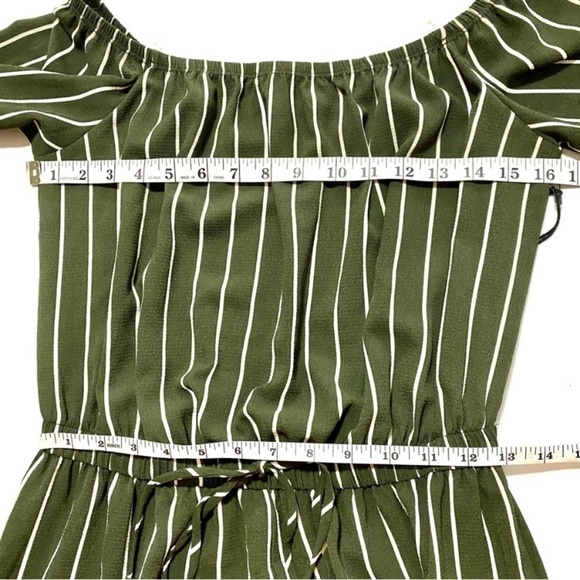 Haute Monde Dark Olive Striped Jumpsuit Size Medium Wide Legs Elastic Waist - Picture 13 of 15